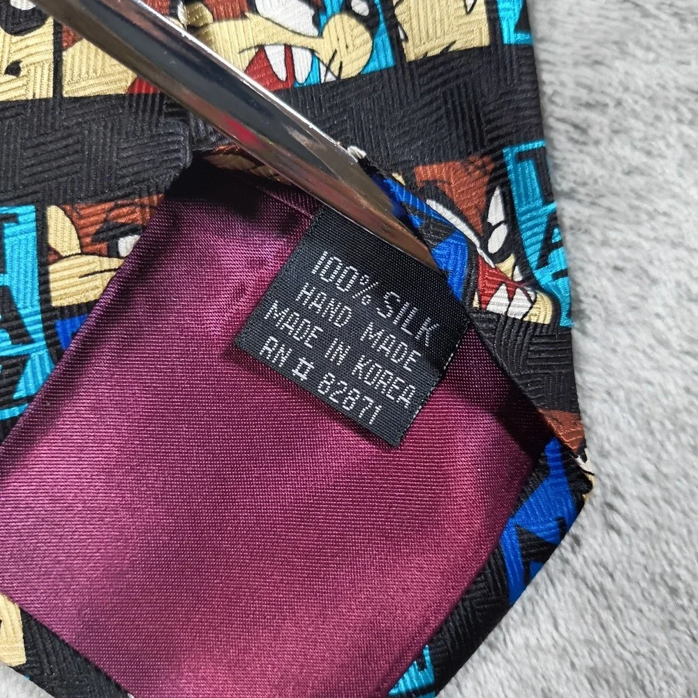 Vintage‎ Tazmanian Devil Tie Mens Black Blue Silk Made Korea 90s Warner Bros New